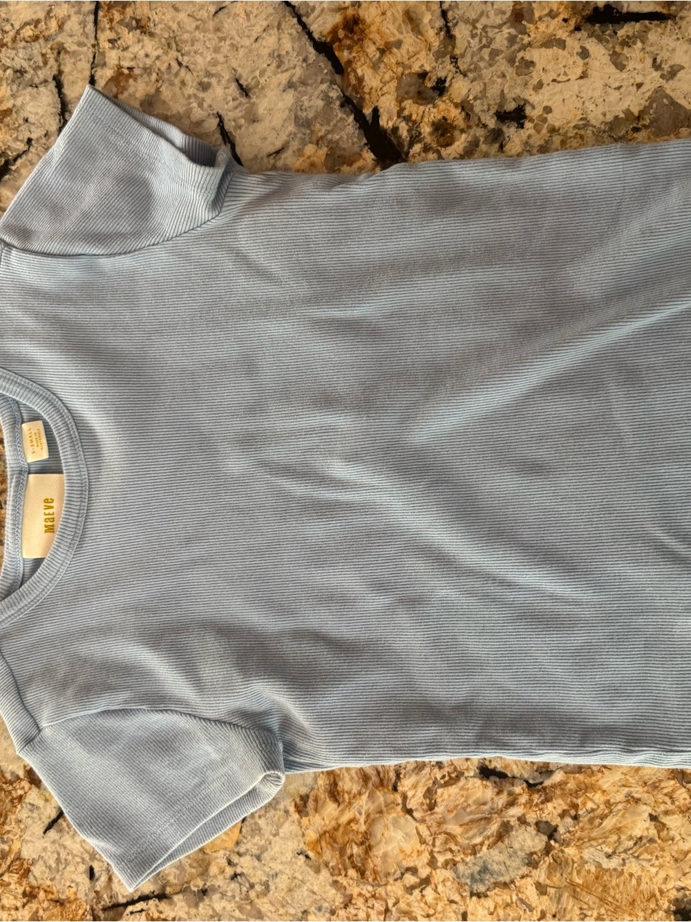 Maeve Light Blue Ribbed Short-Sleeve Cotton Tee
